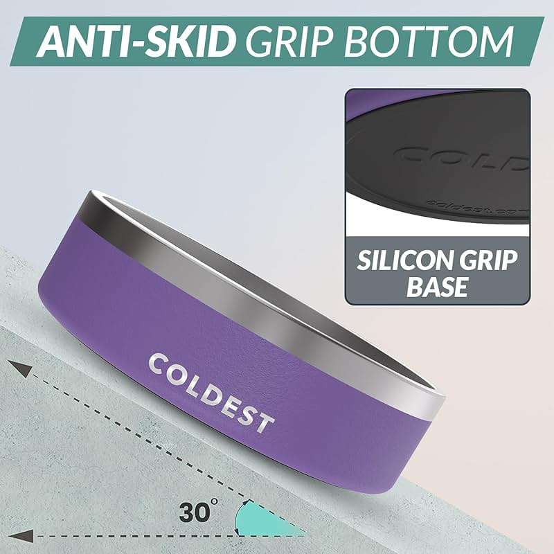 Coldest Dog Bowl - Anti Rust Metal, Non Slip, 3 Layers Insulated Stainless Steel Dog Bowls - Spill Proof & Heavy Duty - Water Bowl for Dogs, Cats & Pets, Dish Washer Safe (42 oz, Galaxy Purple) - Image 2