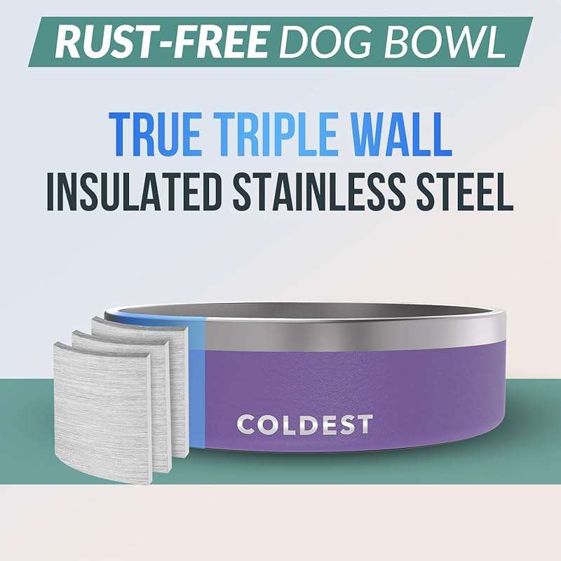 Coldest Dog Bowl - Anti Rust Metal, Non Slip, 3 Layers Insulated Stainless Steel Dog Bowls - Spill Proof & Heavy Duty - Water Bowl for Dogs, Cats & Pets, Dish Washer Safe (42 oz, Galaxy Purple) - Image 3