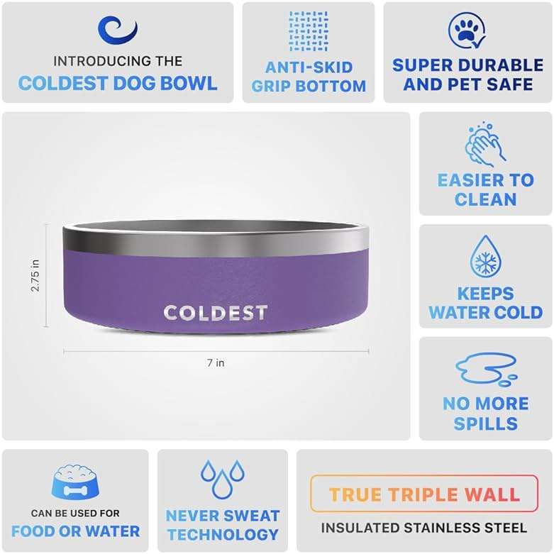 Coldest Dog Bowl - Anti Rust Metal, Non Slip, 3 Layers Insulated Stainless Steel Dog Bowls - Spill Proof & Heavy Duty - Water Bowl for Dogs, Cats & Pets, Dish Washer Safe (42 oz, Galaxy Purple) - Image 5