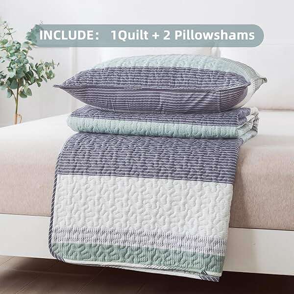 Andency Queen Quilt Bedding Set Sage Green, 3 Pieces Patchwork Mint Green Striped Ultra Soft Lightweight Bedspreads, Coverlets Set with 2 Pillow Shams for All Seasons (90"x96") - Image 7