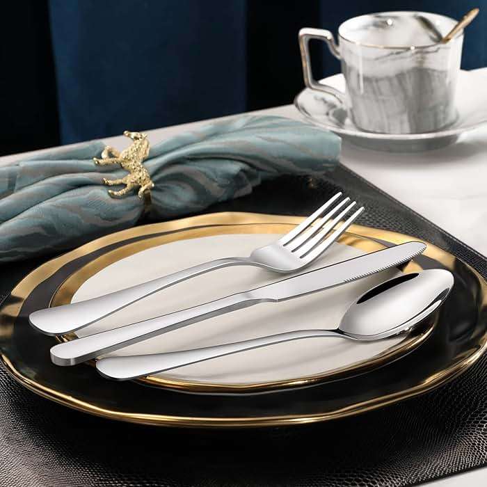 Hiware 24-piece Forks and Spoons Silverware Set, Food Grade Stainless Steel Flatware Cutlery Set for Home, Kitchen and Restaurant, Mirror Polished, Dishwasher Safe - Image 2