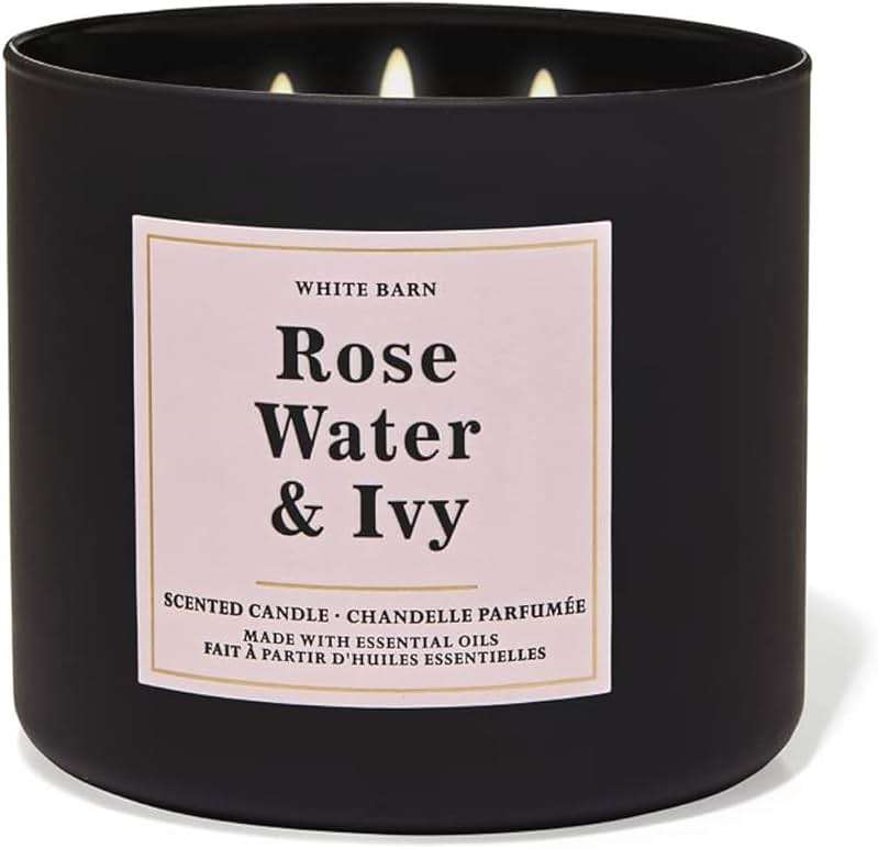Bath and Body Works, White Barn 3-Wick Candle w/Essential Oils - 14.5 oz - 2021 Core Scents! (Rose Water & Ivy) - Image 1