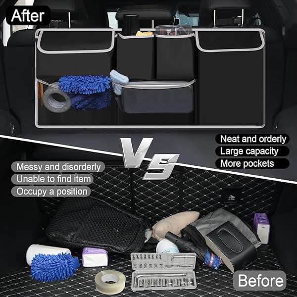 UYYE Trunk Hanging Organizer, Backseat Bag, Car Interior Accessories with 4 Pockets & 2 Mesh Pouches for Groceries, Will Provide More Storage Trunk Space for SUV, Jeep, MPVs - Image 5