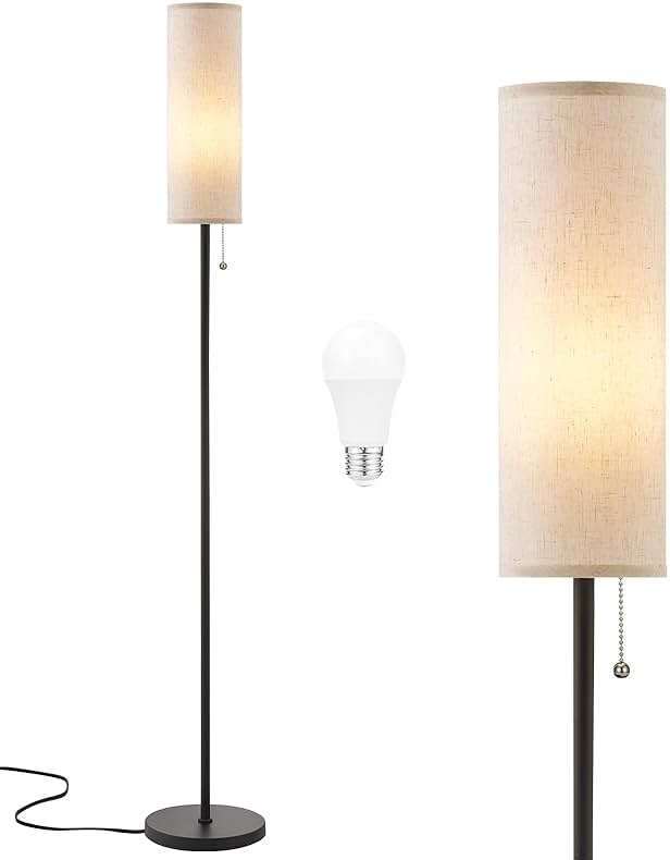 Ambimall 64'' Floor Lamp for Living Room with Bulb, 3 Color Temperature, Tall Lamps with Beige Lampshade & Pull Chain Switch, Pole Lamps Suitable for Bedrooms Study, Minimalist Floor Lamp - Product Image