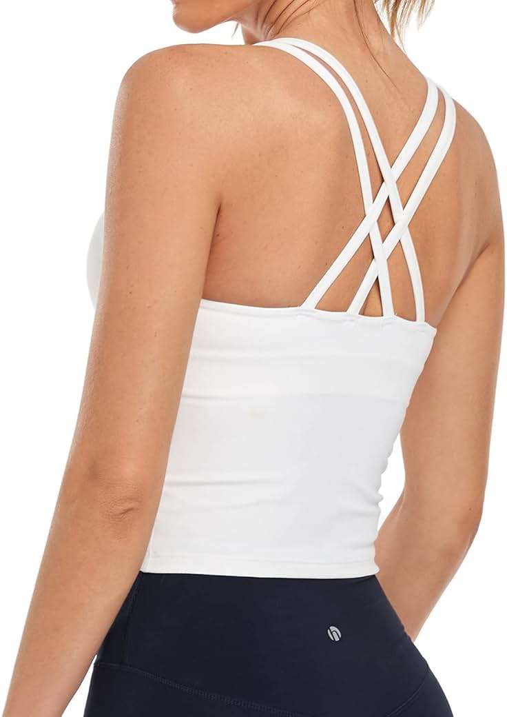 HeyNuts Longline Zeal Bras Medium Impact Wirefree Sports Bras Workout Crop Tank Tops with Removable Pads, A-D Cups - Image 1