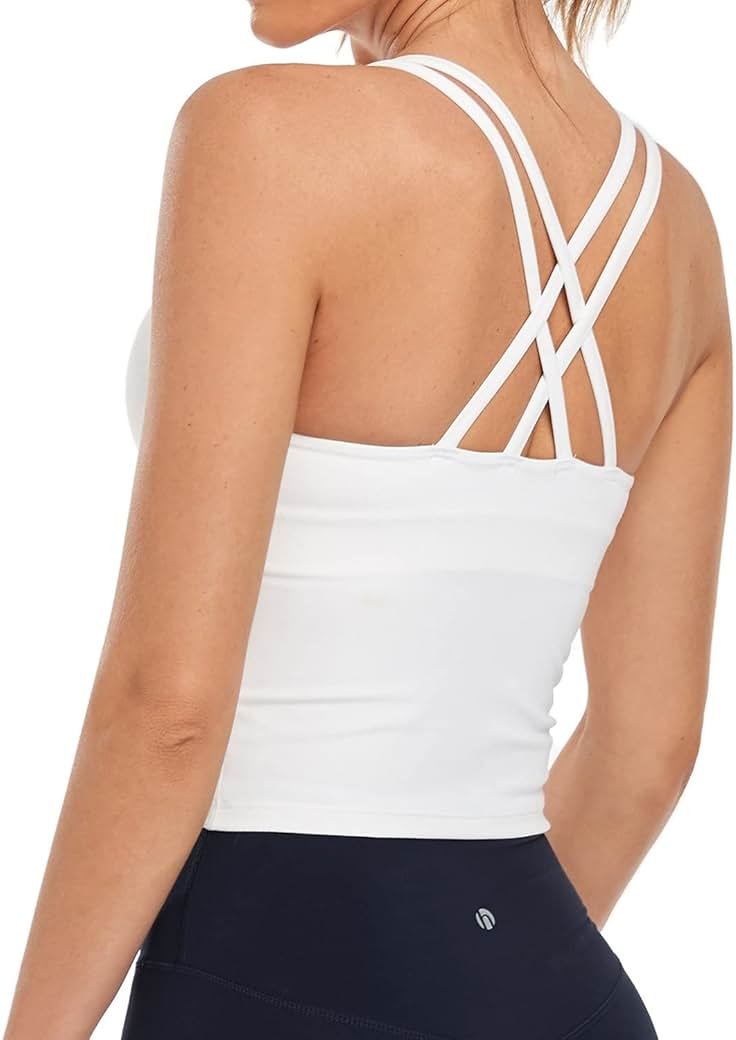 HeyNuts Longline Zeal Bras Medium Impact Wirefree Sports Bras Workout Crop Tank Tops with Removable Pads, A-D Cups - Product Image