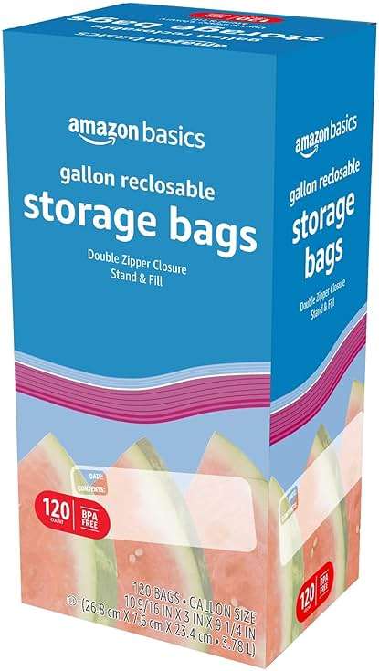 Amazon Basics Reclosable Gallon Food Storage Bags with Double Zipper Seal, Stand and Fill Base, BPA Free, 120 Count - Image 5