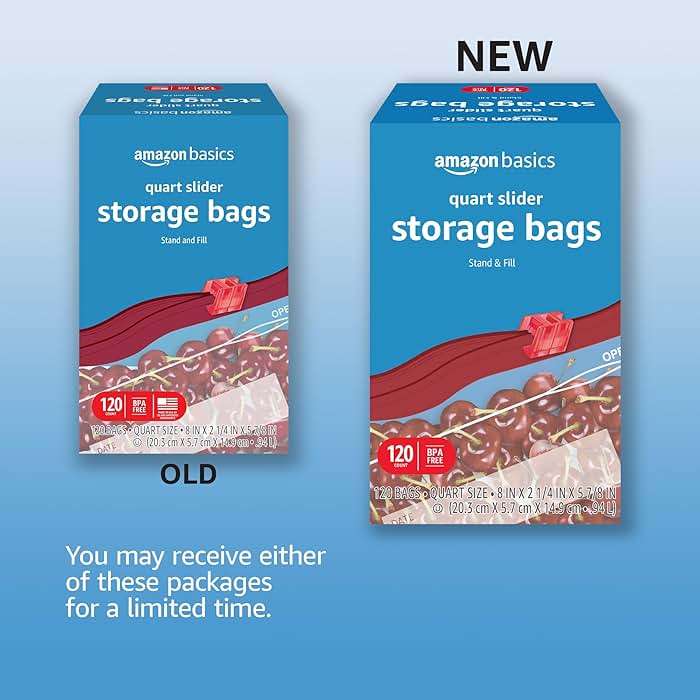 Amazon Basics Slider Quart Food Storage Bags with Stand-Up Bottom, Easy to Fill, BPA Free, 120 Count (Previously Solimo) - Image 2