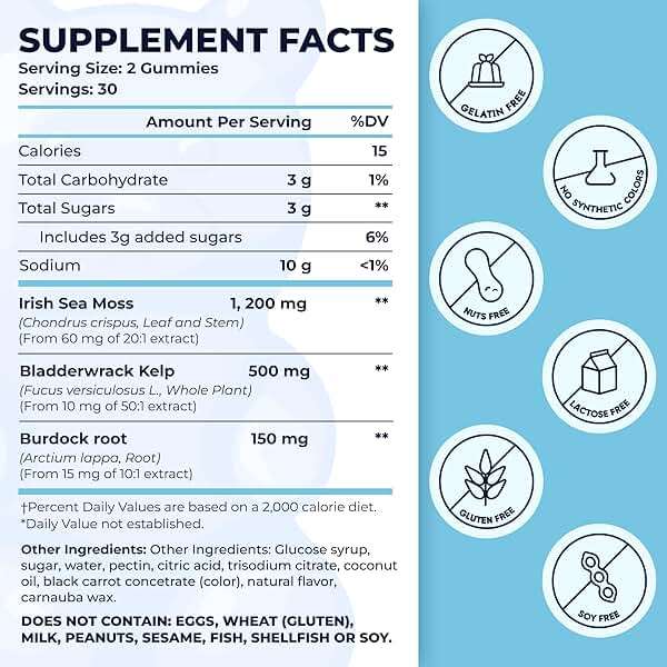 TrueSeaMoss Irish Sea Moss Gummies with Burdock Root & Bladderwrack – Formula for Adults & Kids – 60 Gummies (Packaging May Vary) - Image 2