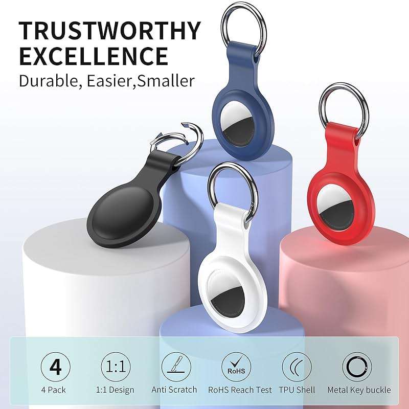 Compatible with AirTag Holder Case Keychain 4 Pack, for AirTag 1st & 2nd Generation Key Chain Ring Case Cover for Air Tag Holder GPS Tracker Item Air Tags Finders Air Tagholder for Kids,Bags,Luggages - Image 2