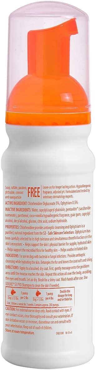 Douxo S3 PYO Medicated Dog Mousse; Bacterial & Yeast Infection Treatment for Dogs – Chlorhexidine Dog Waterless Shampoo, Antibacterial & Antiseptic, for Dogs Only, Clinically Proven, 5 fl oz - Image 2