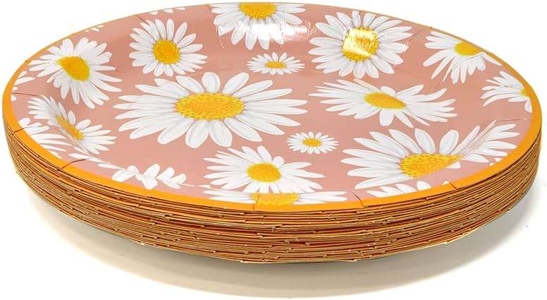 Gift Boutique Daisy Flower Party Supplies Tableware Set 9" 7" Paper Plates Cups Napkins Floral Summer Spring Groovy Birthday Disposable Dinnerware Serves 24 - Image 3