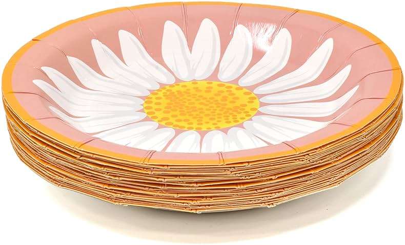 Gift Boutique Daisy Flower Party Supplies Tableware Set 9" 7" Paper Plates Cups Napkins Floral Summer Spring Groovy Birthday Disposable Dinnerware Serves 24 - Image 4