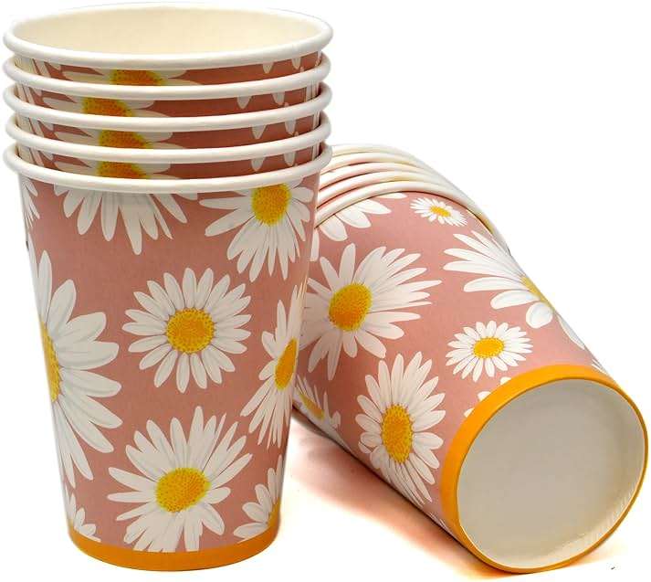 Gift Boutique Daisy Flower Party Supplies Tableware Set 9" 7" Paper Plates Cups Napkins Floral Summer Spring Groovy Birthday Disposable Dinnerware Serves 24 - Image 5