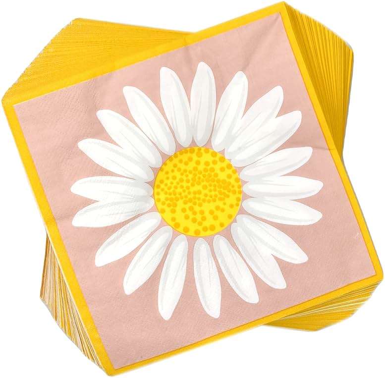 Gift Boutique Daisy Flower Party Supplies Tableware Set 9" 7" Paper Plates Cups Napkins Floral Summer Spring Groovy Birthday Disposable Dinnerware Serves 24 - Image 6