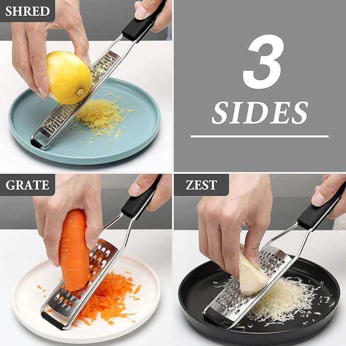 Cambom Lemon Zester Grater Three-piece Suit - Heavy Duty Kitchen Tool for Parmesan Cheese, Ginger, Garlic, Nutmeg, Chocolate, Vegetables,Fruits,Stainless Steel Grater Dishwasher Safe Black - Image 4