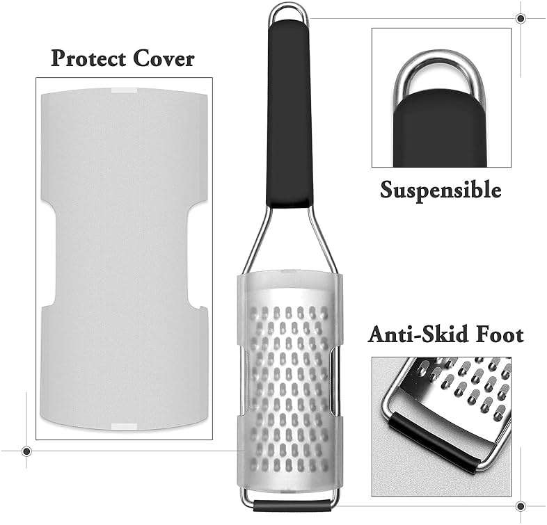 Cambom Lemon Zester Grater Three-piece Suit - Heavy Duty Kitchen Tool for Parmesan Cheese, Ginger, Garlic, Nutmeg, Chocolate, Vegetables,Fruits,Stainless Steel Grater Dishwasher Safe Black - Image 7