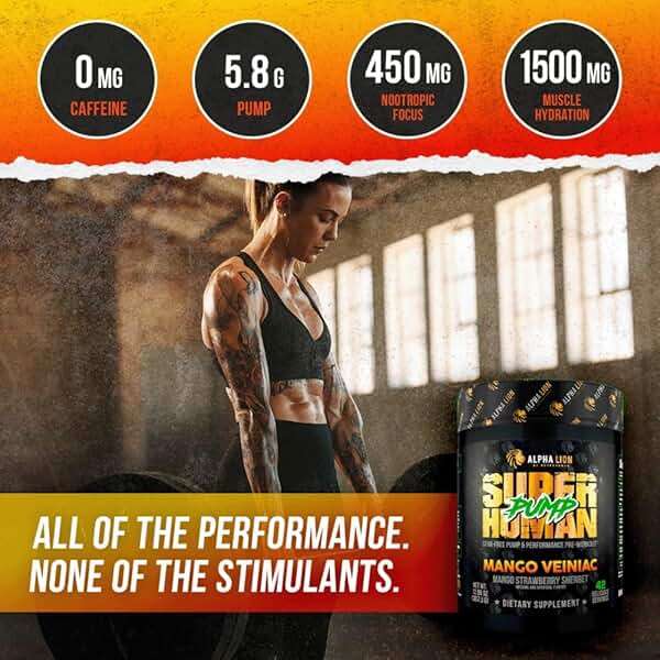 ALPHA LION Superhuman Pump Pre Workout Powder, Nootropic Caffeine & Stim Free Preworkout Supplement, Nitric Oxide Booster, Muscle Gainer, Energy & Focus (42 Servings, Mango Veiniac Flavor) - Image 3