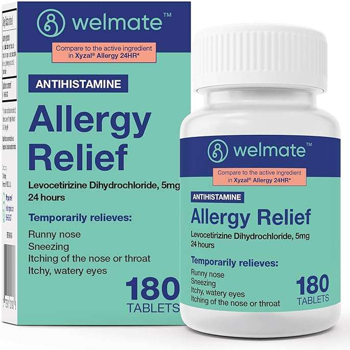 WELMATE - Levocetirizine Dihydrochloride 5mg (180 ct) - Allergy Medicine - 24 Hours - Antihistamine - Allergy Pills - Over-the-Counter Medication - Image 1