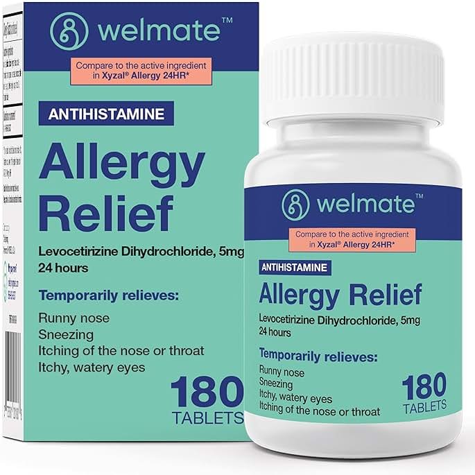 WELMATE - Levocetirizine Dihydrochloride 5mg (180 ct) - Allergy Medicine - 24 Hours - Antihistamine - Allergy Pills - Over-the-Counter Medication - Product Image