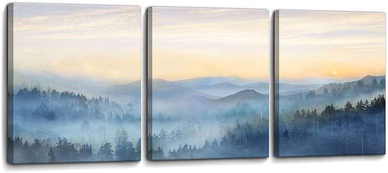 Wall Decor for Bedroom 3 Panel Sunrise Misty Forest Print Picture Paintings Wall Art for Living Room Bathroom Framed Canvas Artwork Modern Room Wall Decorations Size 12x16 x 3 Piece Ready to Hang - Image 8