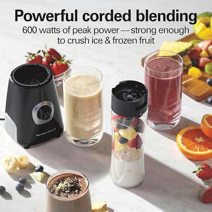 Hamilton Beach Go Sport Portable Blender For Smoothies With 20 Oz. Blend-In Personal Travel Jar, 600 Watt Motor And Stainless Steel Blades For Powerful Blending Performance, Black (51143G) - Image 4