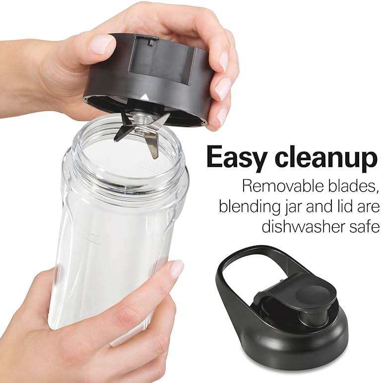 Hamilton Beach Go Sport Portable Blender For Smoothies With 20 Oz. Blend-In Personal Travel Jar, 600 Watt Motor And Stainless Steel Blades For Powerful Blending Performance, Black (51143G) - Image 6