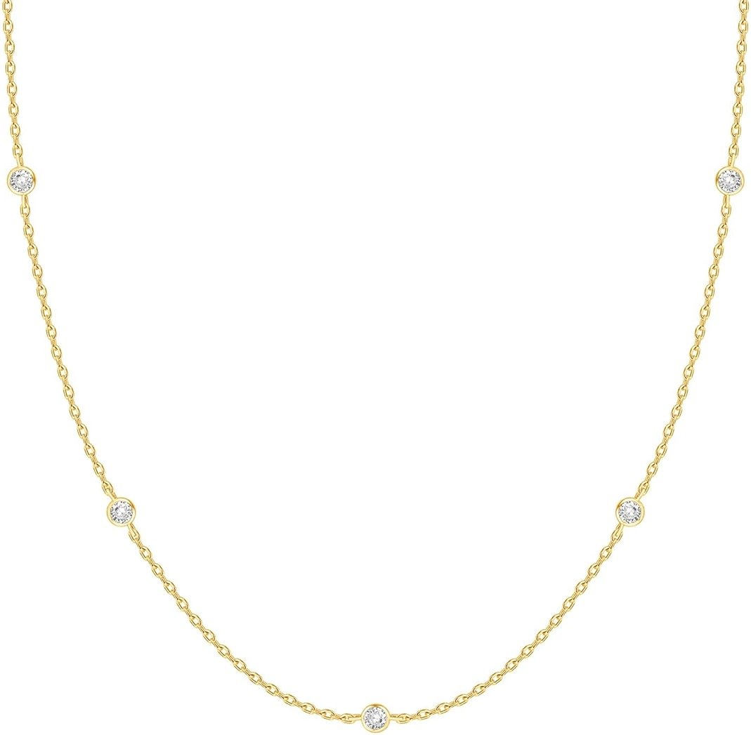 PAVOI 14K Gold Plated Station Necklace - Simulated Diamond Layering Necklaces - Womens CZ Chain - Product Image