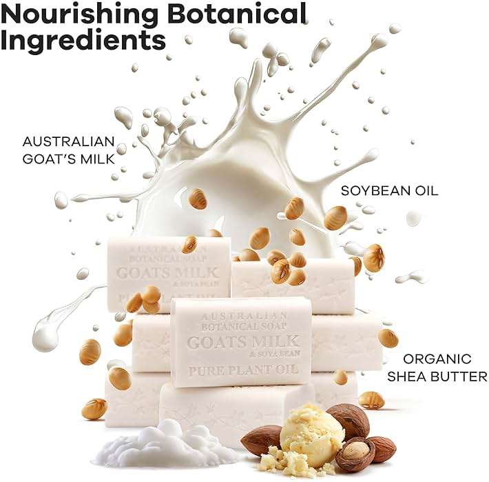 Australian Botanical Goats Milk Soap with Soya Bean Oil, Net Wt. 3.4 lb, 6.8 Ounce Bar Soap, Suitable for all Skin Types Pack of 8, Packaging May Vary - Image 3