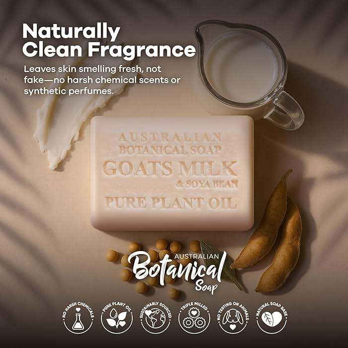 Australian Botanical Goats Milk Soap with Soya Bean Oil, Net Wt. 3.4 lb, 6.8 Ounce Bar Soap, Suitable for all Skin Types Pack of 8, Packaging May Vary - Image 6