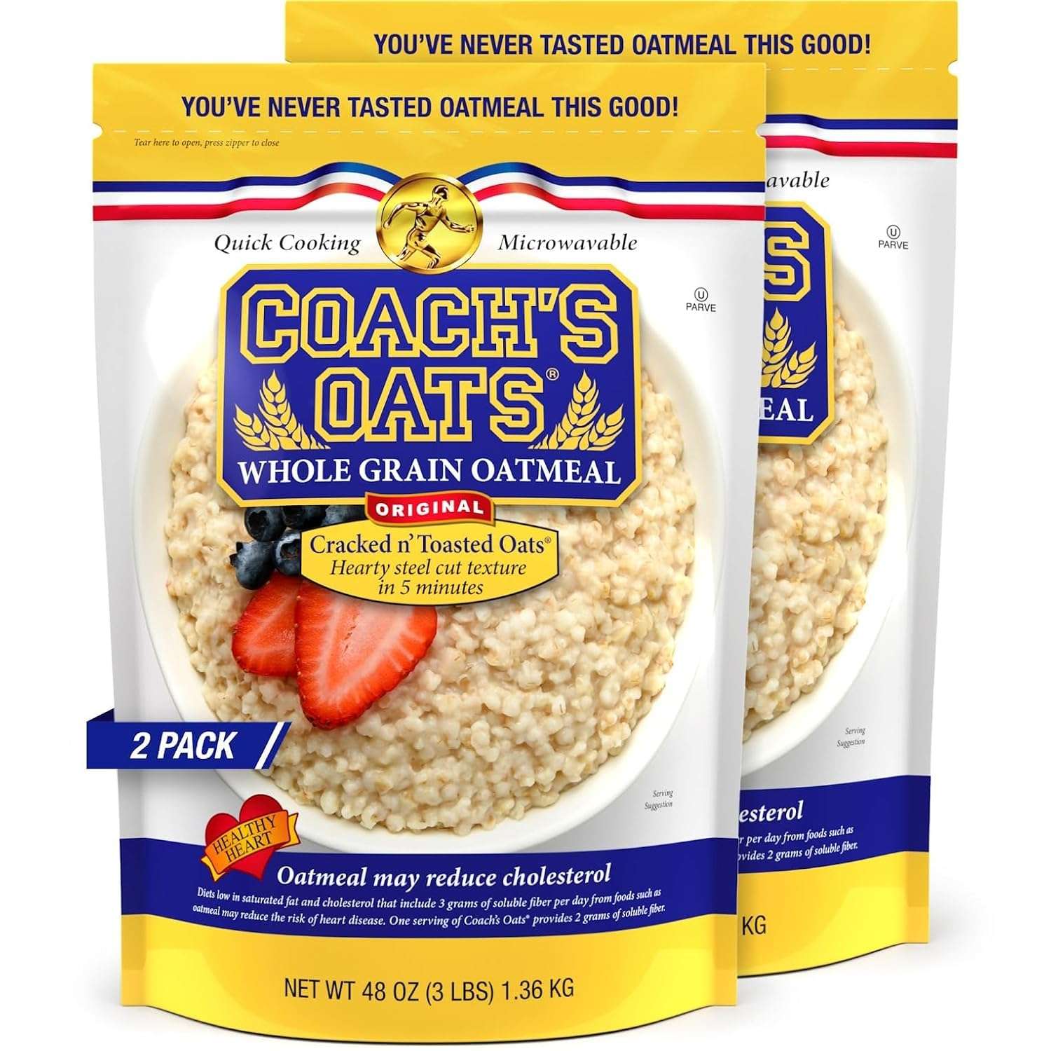 Coach's Oats Whole Grain Oatmeal 3 lbs (48 oz) Pack of 2 | Steel Cut Texture, Ready in 3 to 5 Minutes | Enjoy the Perfect Start to Your Day - Image 1
