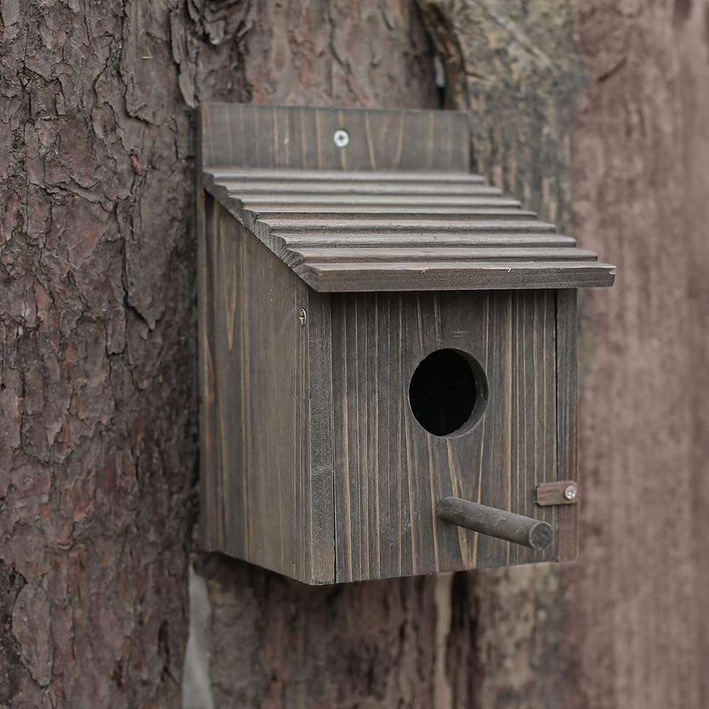 NATUREYLWL Weatherproof Bird House, Wooden Bird Houses for Outside with Pole, Durable Birdhouse for Finch, Bluebird, Cardinals, Hanging Birdhouse Garden Country Cottages - Image 3