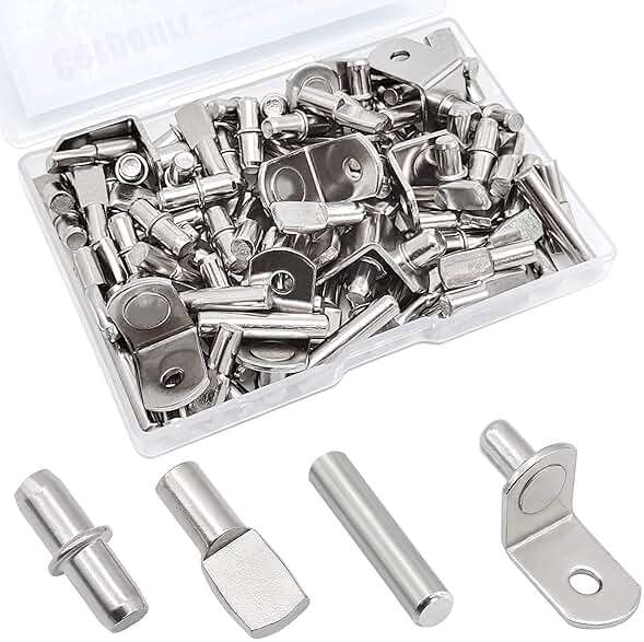 104Pcs Shelf Pins Kit,4 Styles Nickel Plated Shelf Support Pegs,Bookshelf Pegs for Shelves,Cabinet Shelf Bracket Pegs Shelf Pins Holders for Kitchen Furniture & Closet ( 5mm & 1/4inch ) - Image 1