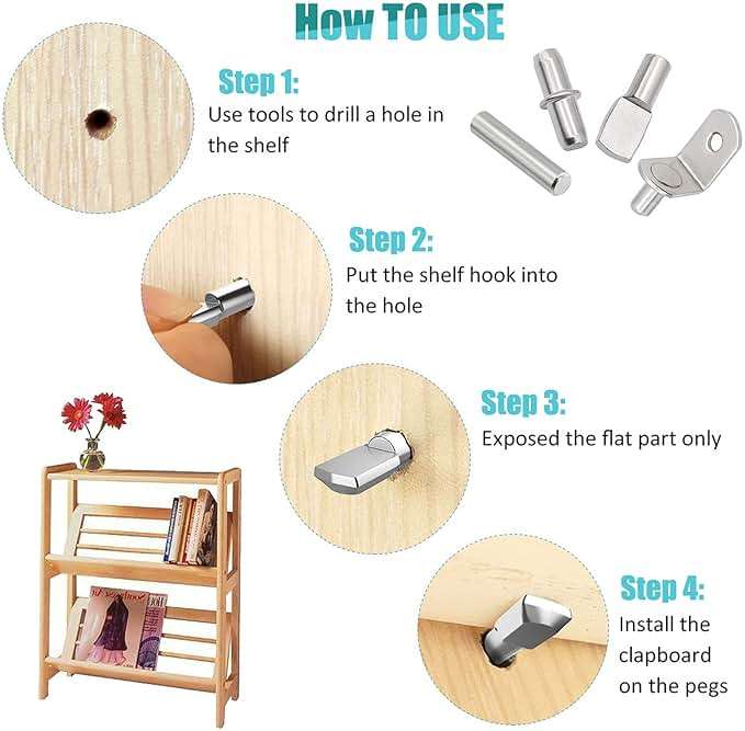 104Pcs Shelf Pins Kit,4 Styles Nickel Plated Shelf Support Pegs,Bookshelf Pegs for Shelves,Cabinet Shelf Bracket Pegs Shelf Pins Holders for Kitchen Furniture & Closet ( 5mm & 1/4inch ) - Image 5