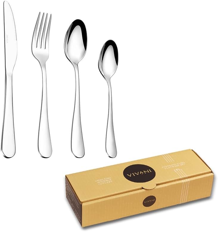 VIVANI 16 Piece Silverware Set for 4, Premium Stainless Steel Cutlery Set, Utensil Sets, Flatware Sets for 4, Forks Spoons and Knives Set Dishwasher Safe for Home Kitchen | Dishwasher safe, Ergonomic handle, Mirror polished, Rust resistant for Home, Kitchen, Dorms, Apartments and Hosting - Product Image