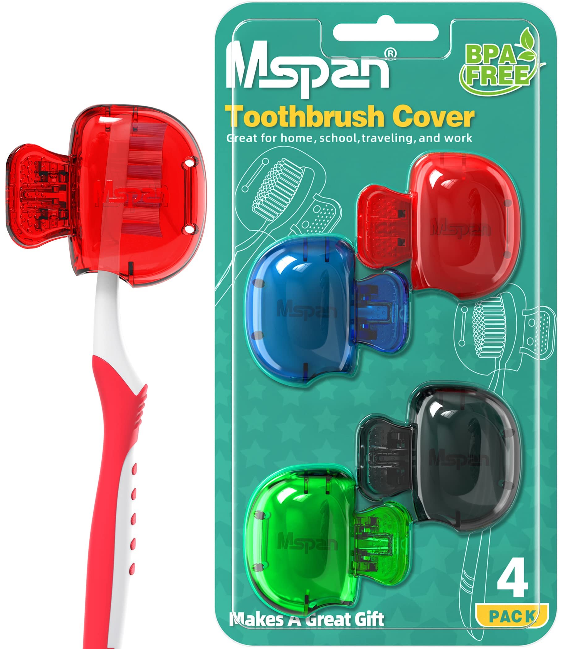 Mspan Toothbrush Head Cover Cap: Toothbrush Protector Brush Pod Case Protective Plastic Clip Bathroom Cool Stuff for Household Travel - Product Image