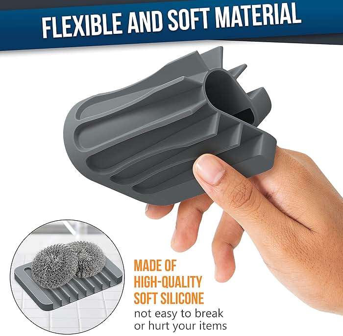 ZAPPOWARE 2-Pack Silicone Soap Dish with Drain - Bar Soap Holder for Shower & Bathroom Sink - Self Draining Waterfall Soap Saver Tray for Kitchen, Prevents Sticky Mess, Easy to Clean (Gray) - Image 3