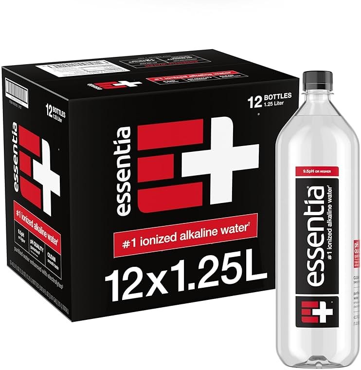 Essentia Water LLC , 99.9% Pure, Infused with Electrolytes for a Smooth Taste, pH 9.5 or Higher; Ionized Alkaline Water, Black, 42.3 Fl Oz (Pack of 12) - Product Image