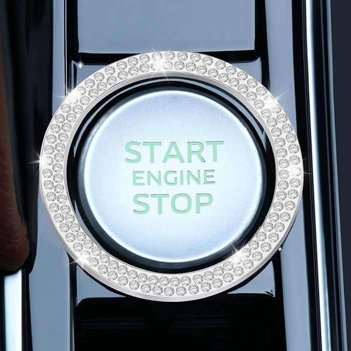 LivTee 2 PCS Crystal Double Rhinestone Car Engine Start Stop Decoration Ring, Bling Car Interior Accessories for Women, Push to Start Button Cover Sticker, Automotive Decals, White - Image 2