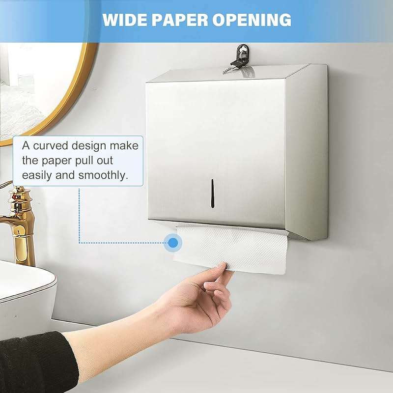 Paper Towel Dispenser Wall Mount Commercial, C Fold Multifold Hand Paper Towel Dispenser, Stainless Steel Tissue Holder - Image 4