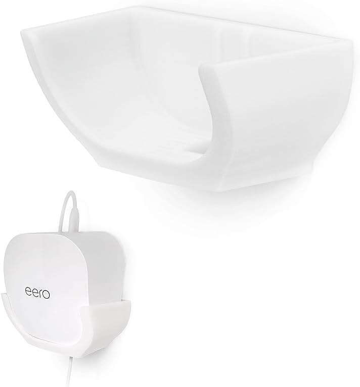 Screwless Wall Mount for Eero 6 Mesh WiFi Holder, Custom Design (NOT Compatible with Eero Pro 6 / Beacon), Strong VHB Adhesive, No Tools, No Mess, White by Brainwavz - Image 1