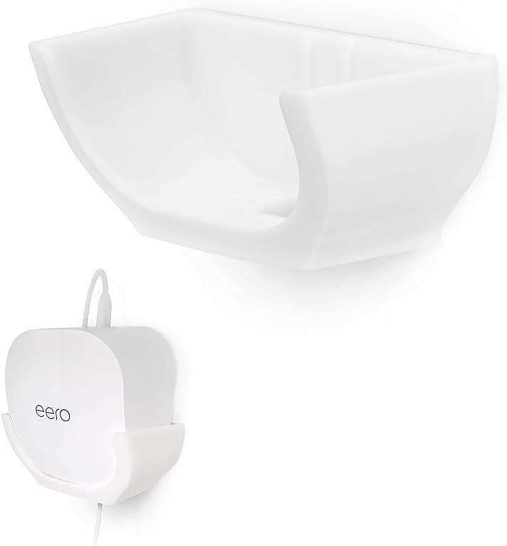 Screwless Wall Mount for Eero 6 Mesh WiFi Holder, Custom Design (NOT Compatible with Eero Pro 6 / Beacon), Strong VHB Adhesive, No Tools, No Mess, White by Brainwavz - Product Image