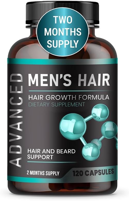 Hair Growth Vitamins For Men - Anti Hair Loss Pills. Regrow Hair & Beard Growth Supplement For Volumize, Thicker Hair.Stop Hair Loss And Thinning Hair With Biotin & Saw Palmetto Hair Vitamins.120 Caps - Product Image