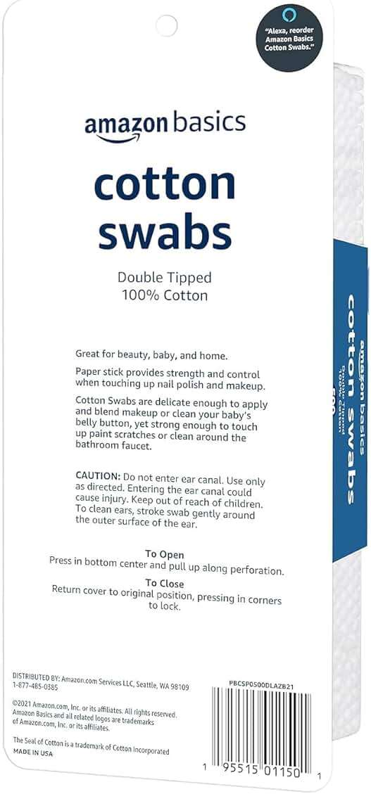 Amazon Basics Cotton Swabs for Personal Hygiene and Baby Care, 500 Count, 1 Pack - Image 2