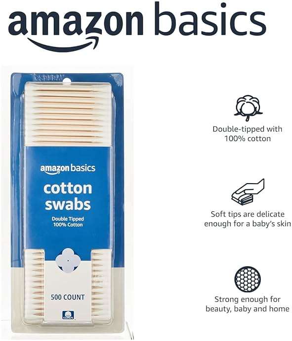 Amazon Basics Cotton Swabs for Personal Hygiene and Baby Care, 500 Count, 1 Pack - Image 3