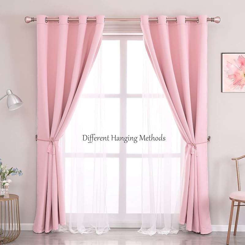 SOFJAGETQ Pink Blackout Curtains with Lace Hems Sheer Overlay, 2 Panels, Thermal Insulated & Soundproof, Room Darkening, Living Room, Bedroom - Modern Elegant Romanntic Pink Drapes, 52x84 Inches - Image 3