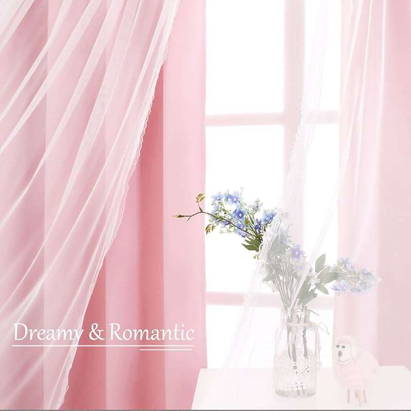 SOFJAGETQ Pink Blackout Curtains with Lace Hems Sheer Overlay, 2 Panels, Thermal Insulated & Soundproof, Room Darkening, Living Room, Bedroom - Modern Elegant Romanntic Pink Drapes, 52x84 Inches - Image 6