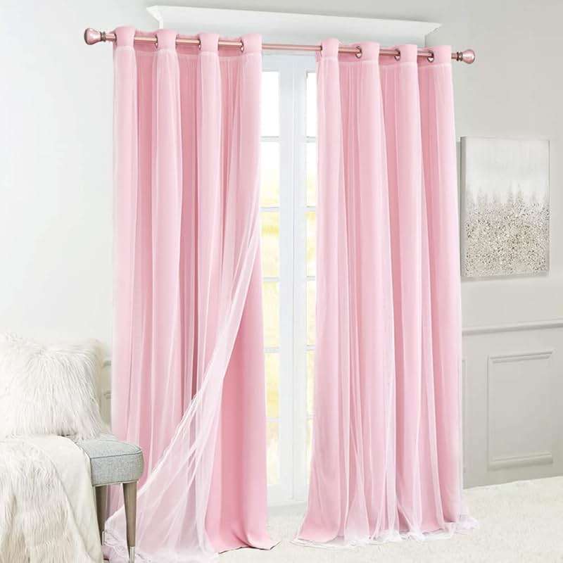 SOFJAGETQ Pink Blackout Curtains with Lace Hems Sheer Overlay, 2 Panels, Thermal Insulated & Soundproof, Room Darkening, Living Room, Bedroom - Modern Elegant Romanntic Pink Drapes, 52x84 Inches - Image 10