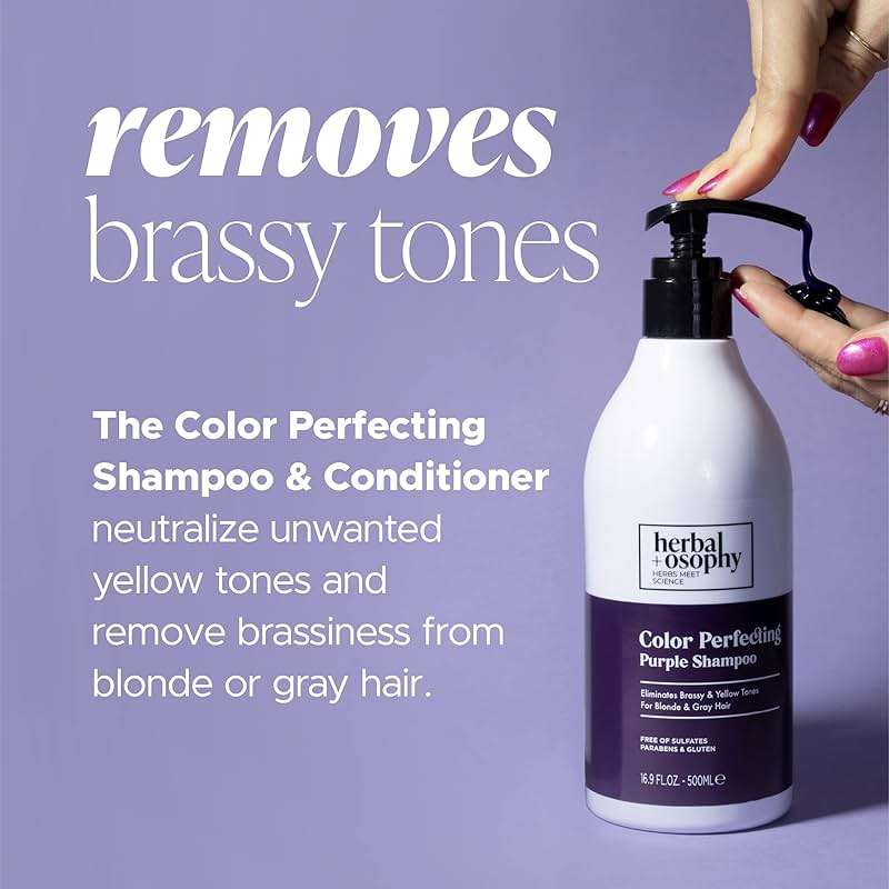 Herbalosophy Purple Shampoo & Conditioner Set for Blonde Gray Hair, Eliminates Brassy and Yellow Tones, Infused with Cocos Nucifera Oil, Free of Sulfate, Parabens and Gluten, 2 x 16.9 Fl Oz - Image 4