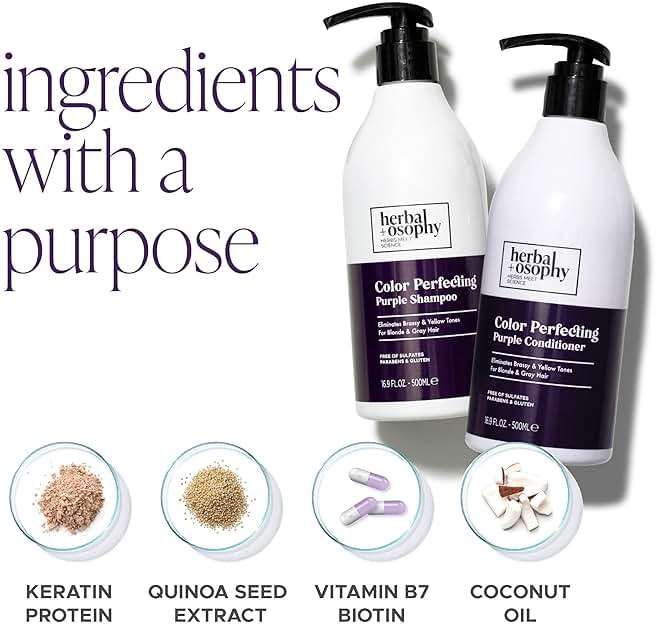 Herbalosophy Purple Shampoo & Conditioner Set for Blonde Gray Hair, Eliminates Brassy and Yellow Tones, Infused with Cocos Nucifera Oil, Free of Sulfate, Parabens and Gluten, 2 x 16.9 Fl Oz - Image 5
